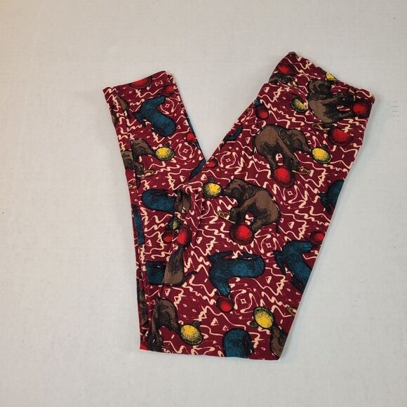 Lularoe Burgundy Circus Elephants Leggings - Picture 4 of 7